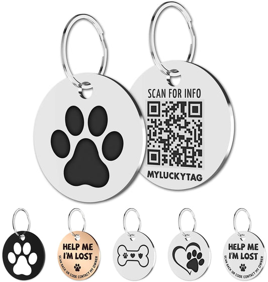 MYLUCKYTAG Stainless Steel QR Code Pet ID Tags Dog Tags